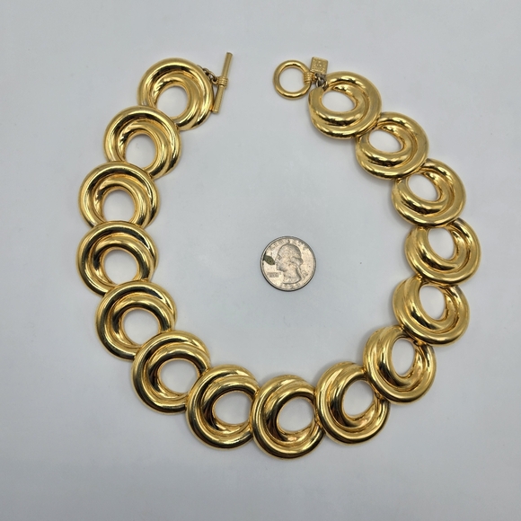 Anne Klein Goldtone Choker Necklace Chunky Statement Mobwife Mogul 1980s Vintage - Picture 4 of 7